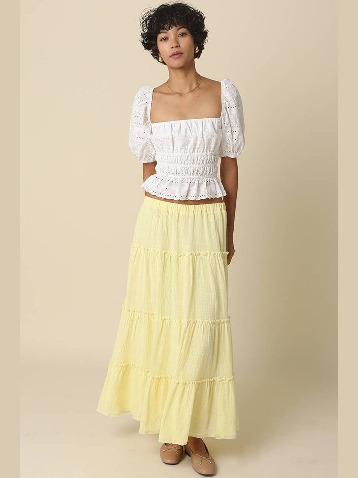 Brooke Tiered Maxi Skirt- Butter Yellow