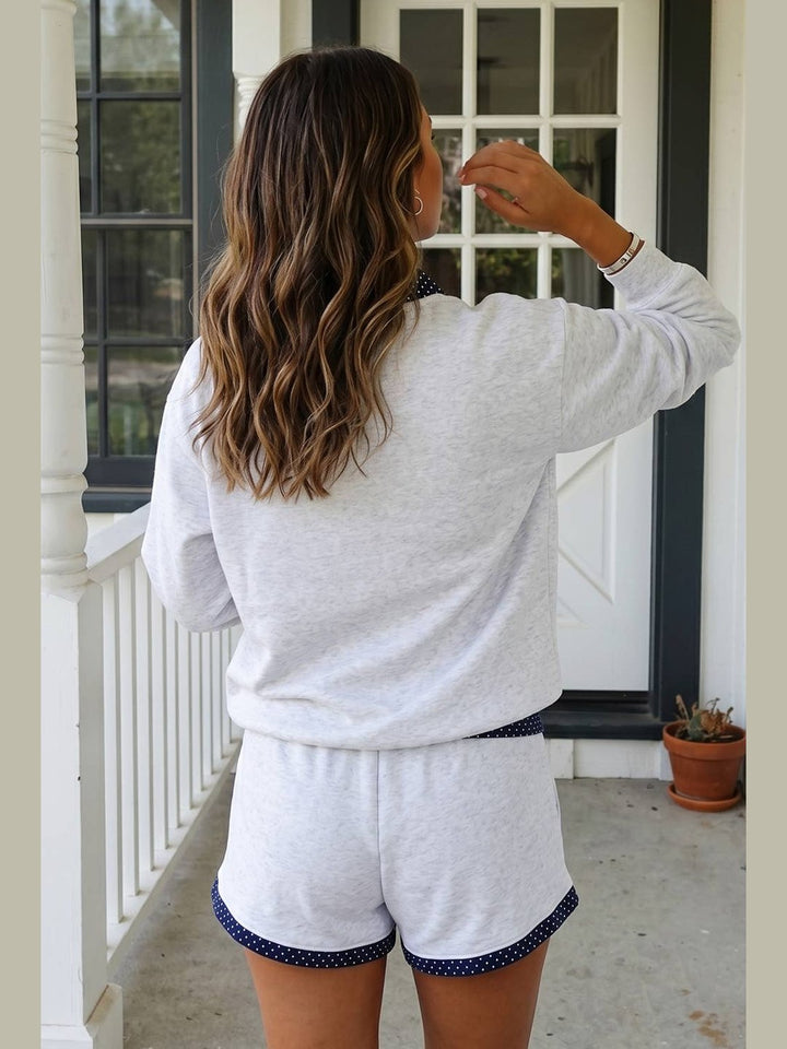 Polka Dot Patchwork Casual Mock Neck Lounge Set