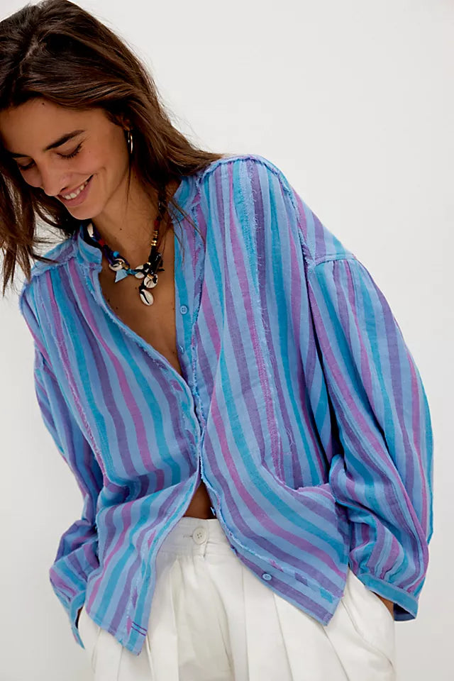 Free People Valley Double Cloth Striped Shirt