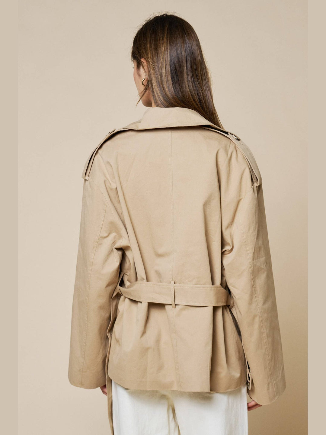 Double Breasted Cropped Belted Trench Coat