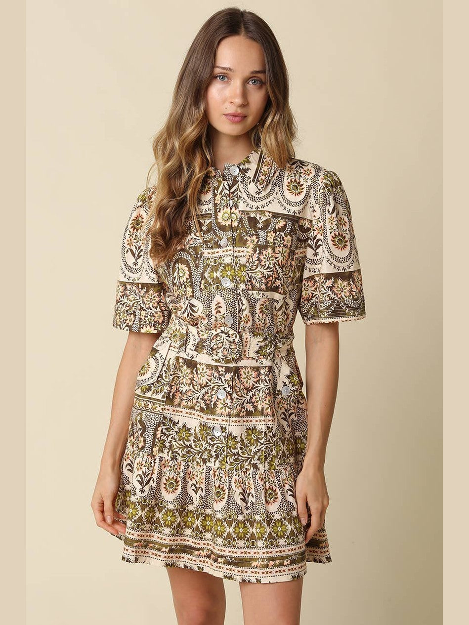 Paisley Print Belted Mini Dress