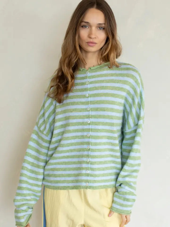 Piper Cardigan Matcha Striped