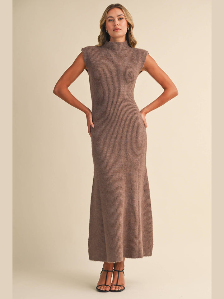 SLEEVELESS TURTLENECK SWEATER MIDI DRESS