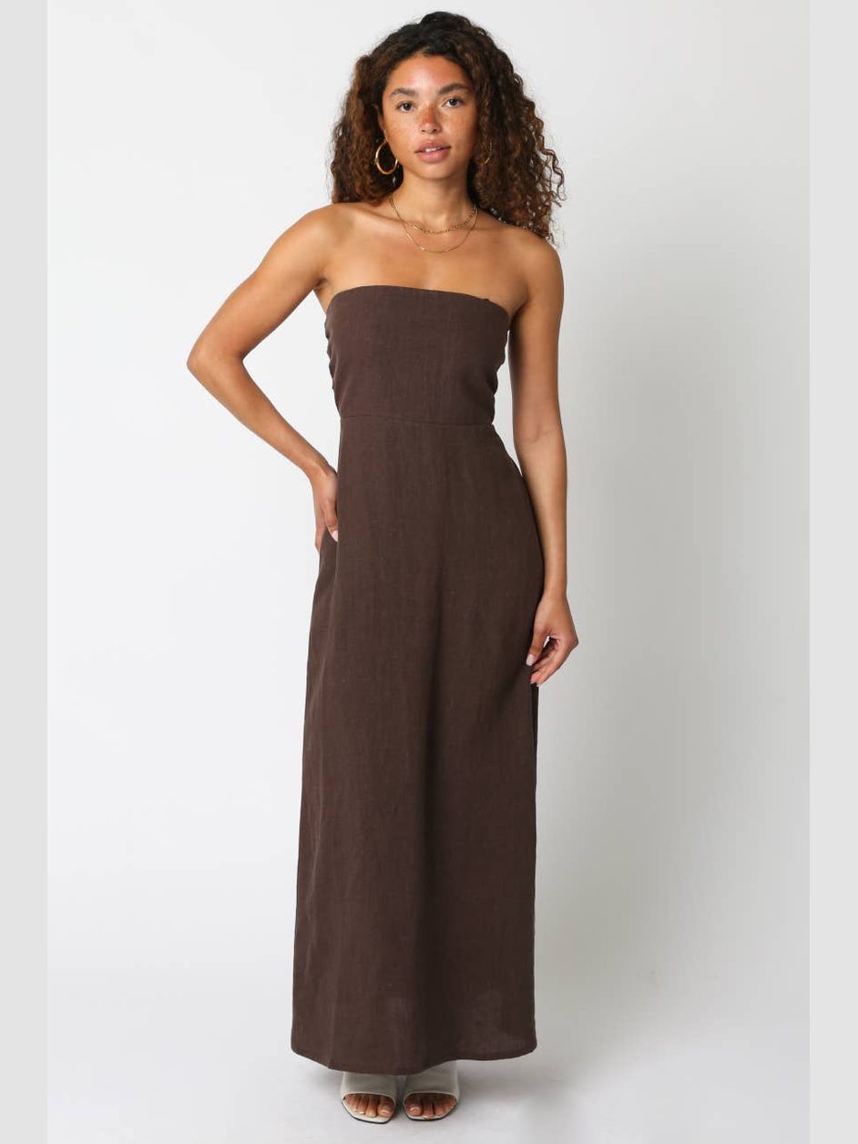 Irise Linen Maxi Dress- Chocolate