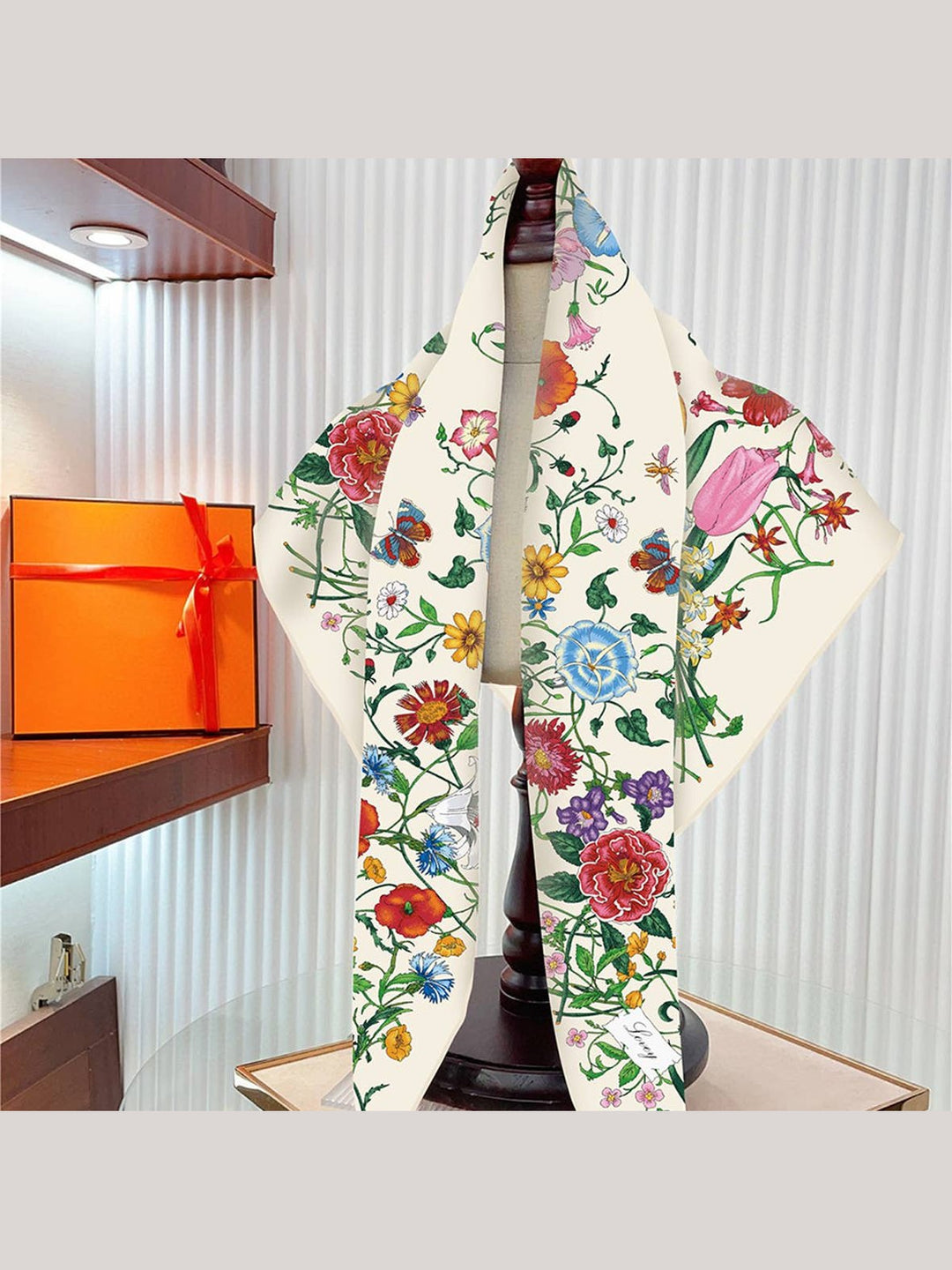 Tulip Floral Twill Silk Scarf