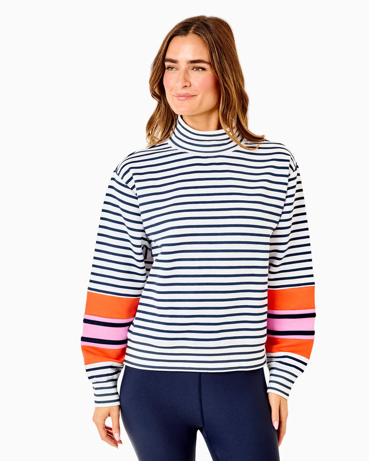 Addison Bay Soft Luxe Halftime Sweatshirt - Super White/Navy Stripe
