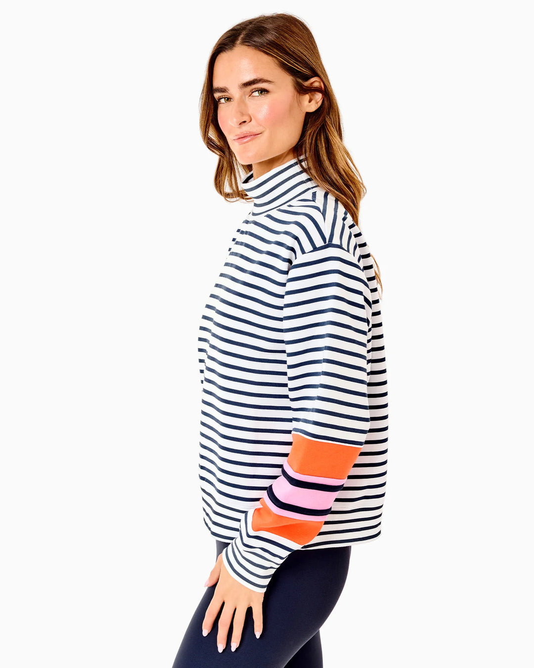 Addison Bay Soft Luxe Halftime Sweatshirt - Super White/Navy Stripe