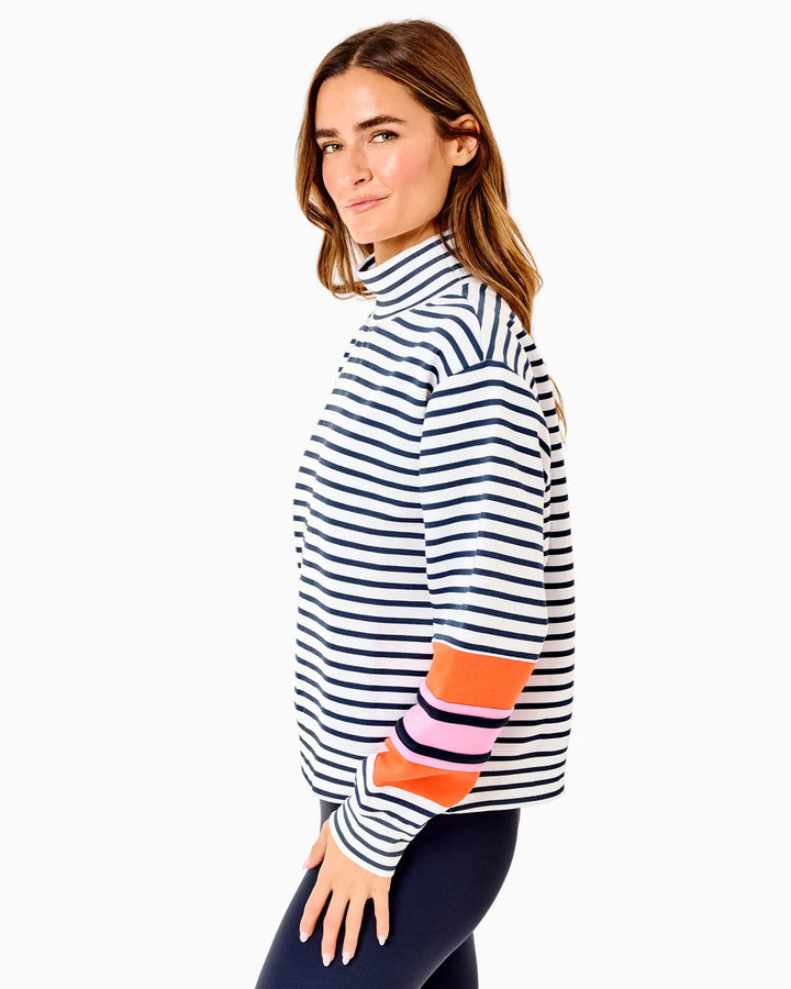 Addison Bay Soft Luxe Halftime Sweatshirt - Super White/Navy Stripe