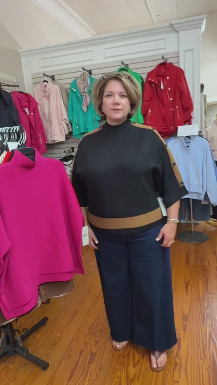 Multiples 3/4 Dolman Sleeve Black & Camel Sweater