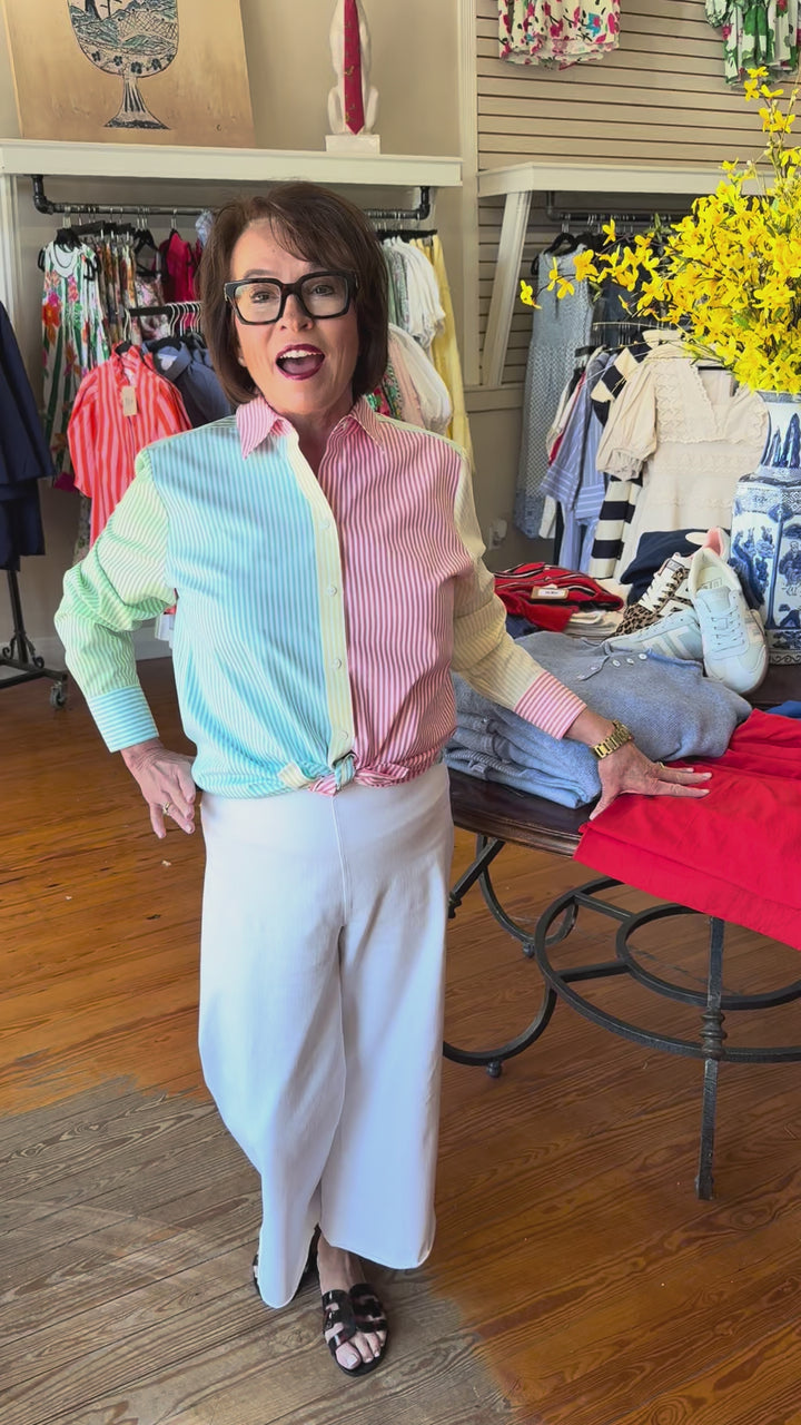 Foxcroft Meghan Button Down Blouse- Popsicle Stripe